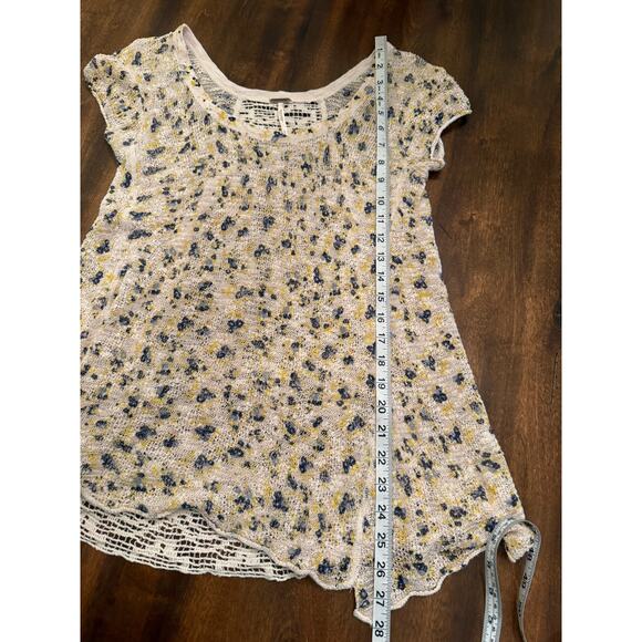 Free People Women's Crochet Floral Print Short Sleeve Boho Pullover Blouse Small - Picture 6 of 6